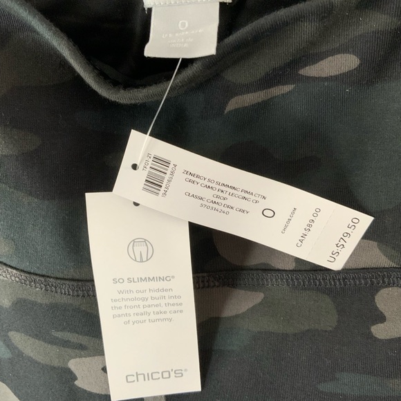 NWT Size 0 Chico’s Zenergy So Slimming Pima Cotton Grey Camo Pocket Legging - Picture 7 of 8